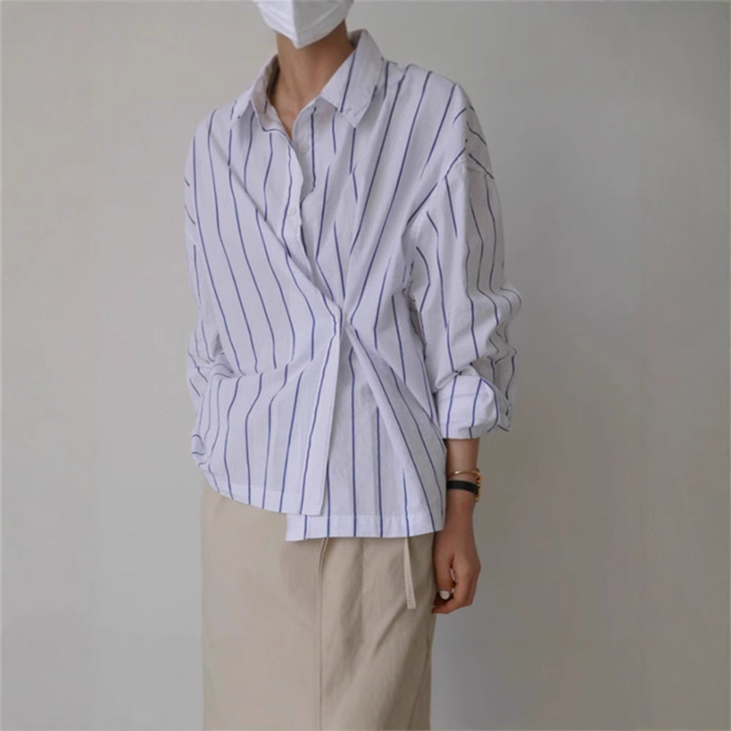 Damen Oversize-Kastenhemdbluse aus Leinen-Baumwollmix mit vertikaler Nadelstreifen-Optik und legerer Silhouette Drune