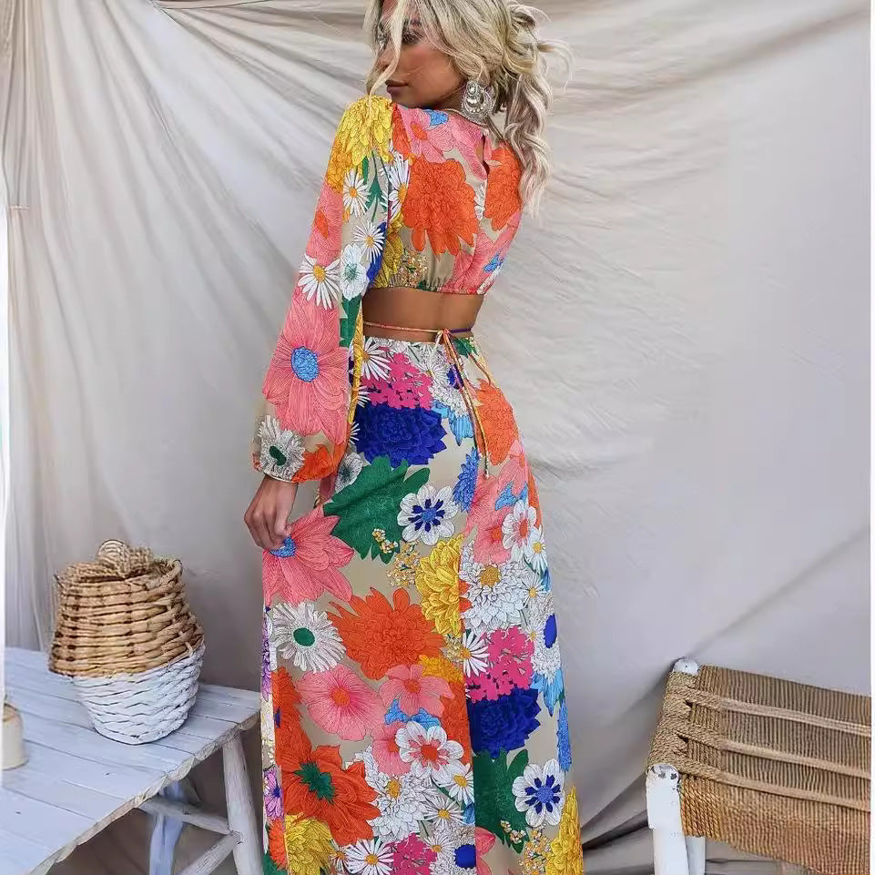 Damen Blumenmaxikleid mit voluminösen Ärmeln und floralem Allover-Print Drune