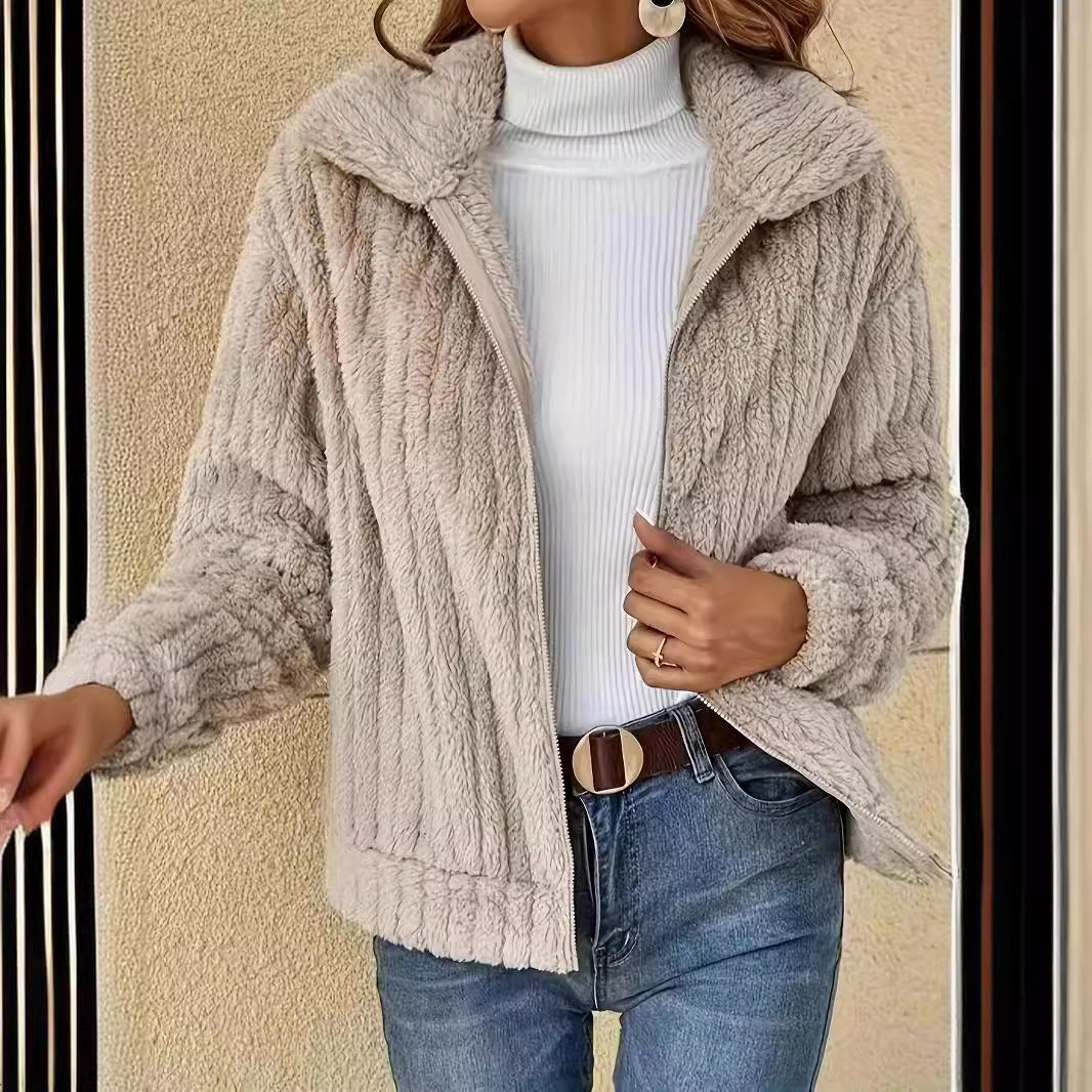 Damen kuschelige Fleecejacke mit modernem Strukturdesign Drune