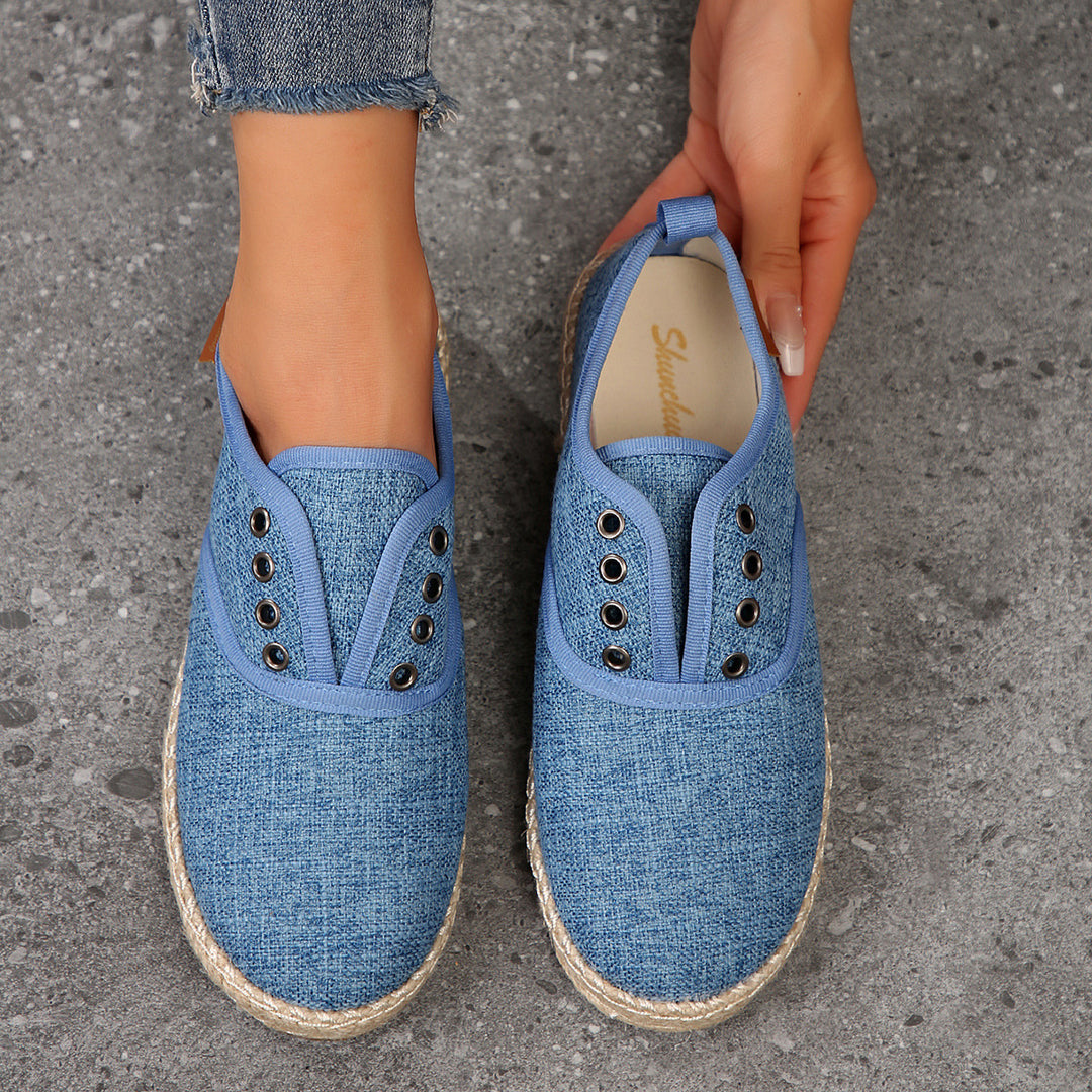 Damen Casual Espadrille Slip-Ons mit stylischem distressed Denim-Muster Drune