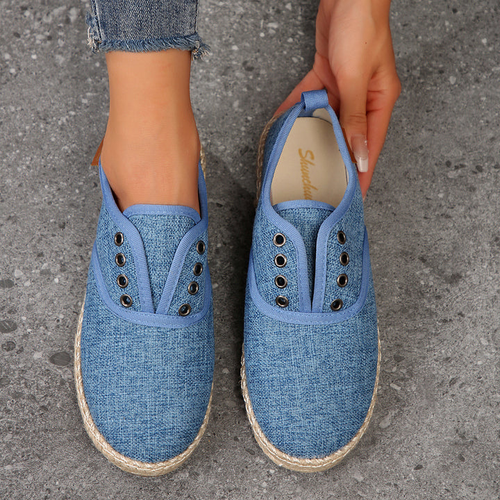 Damen Casual Espadrille Slip-Ons mit stylischem distressed Denim-Muster Drune