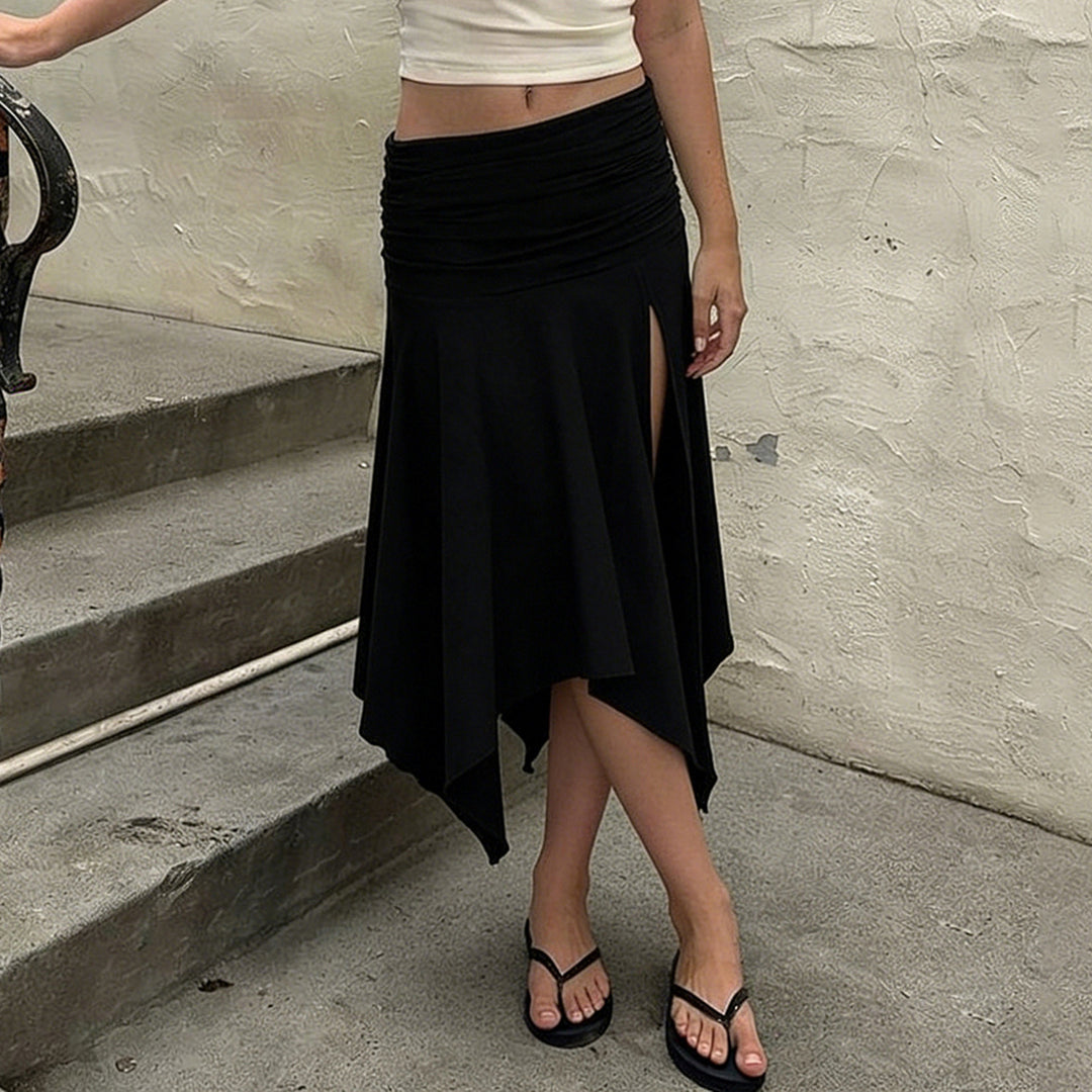 Damen asymmetrischer Wickelrock mit Raffung Drune