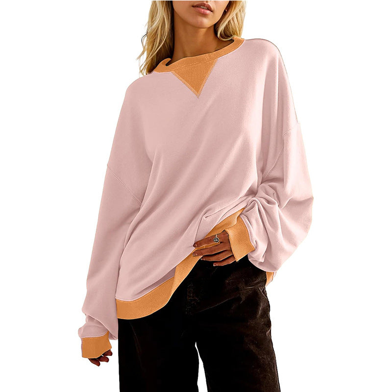 Damen lässiges Sweatshirt mit V-Ausschnitt und Kontrastbündchen Drune