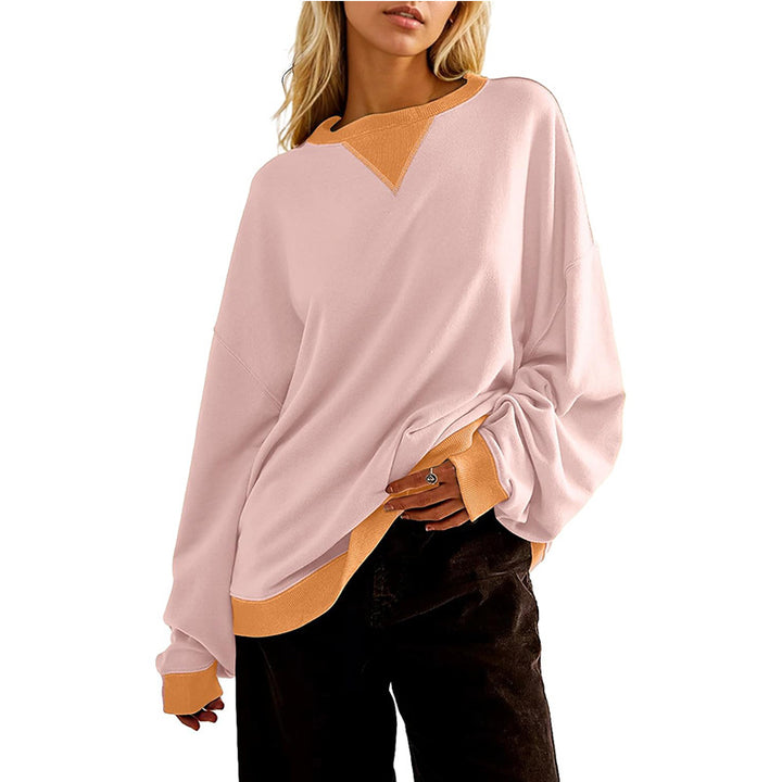 Damen lässiges Sweatshirt mit V-Ausschnitt und Kontrastbündchen Drune