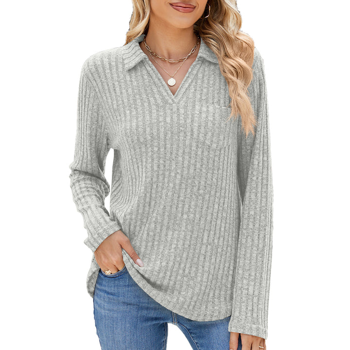 Damen Langarm Poloshirt mit feinem Rippenstrukturdesign Drune