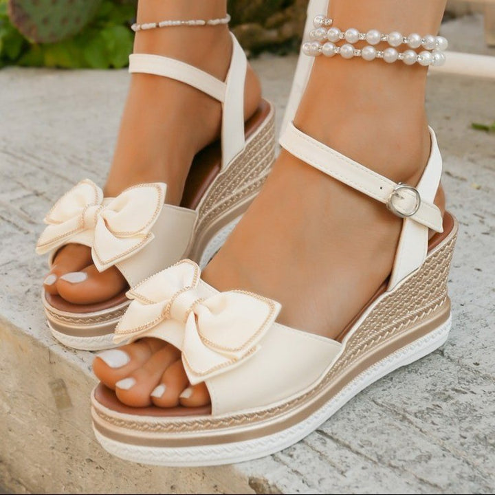Damen Wedge-Sandalen mit dekorativer Schleifenapplikation und rutschfester Sohle Drune