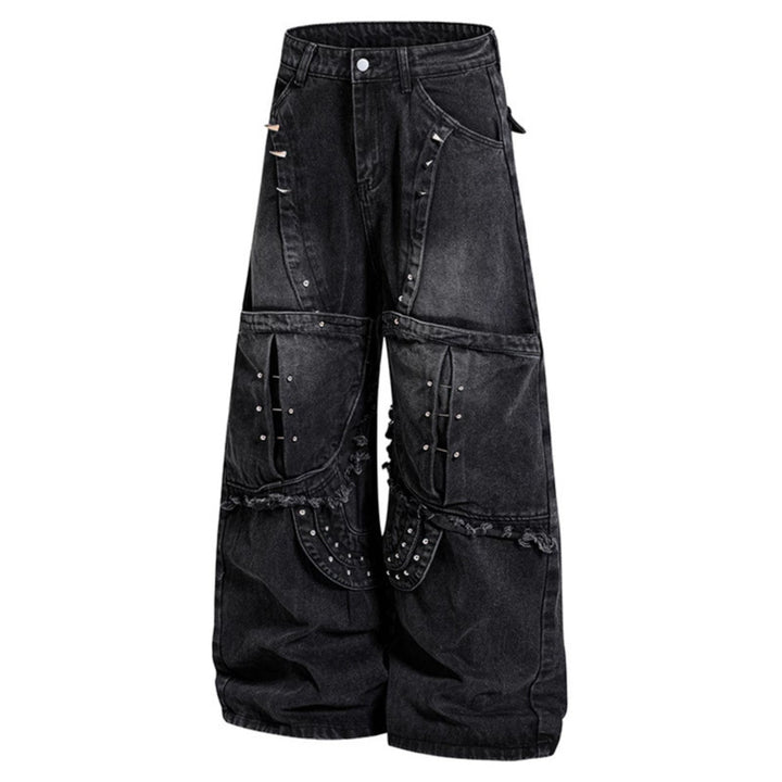Damen Weite High‑Waist Denim‑Cargo‑Culotte mit Nieten und großen Pattentaschen Drune