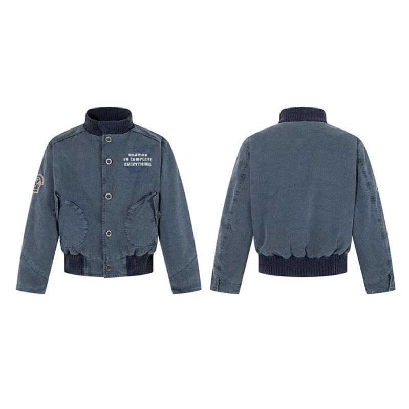 Herren kurz geschnittene Utility-Bomberjacke mit Rippsaum, Stehkragen und Druckknopfverschluss Drune