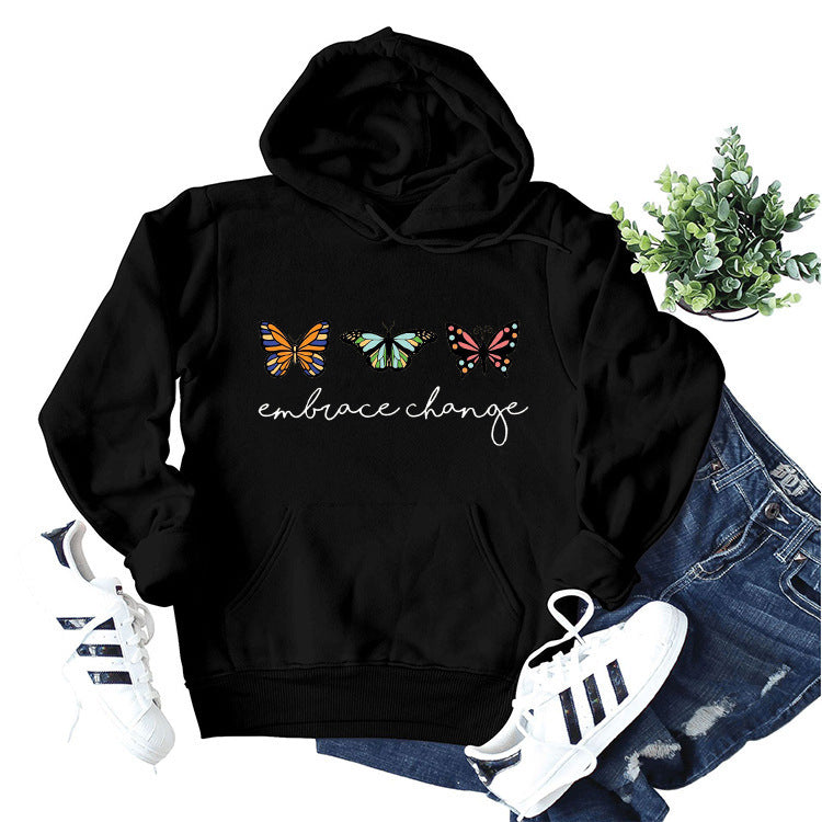 Damen Kapuzenpullover mit inspirierendem Schmetterlingsmotiv und motivierender Botschaft Drune