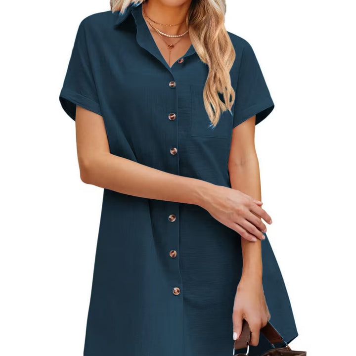 Damen Hemdblusenkleid aus strapazierfähigem Leinenmix mit Knopfdetail und Brusttasche Drune