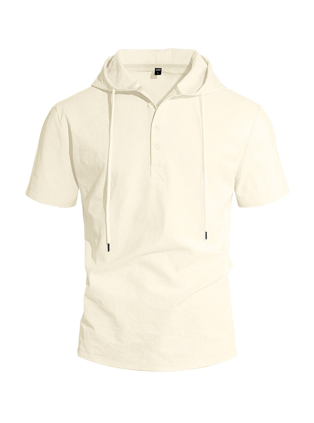 Herren nan kurzärmeliges Kapuzen-Henley aus Slub-Baumwolle mit verdeckter Knopfleiste und Kordelzug Drune