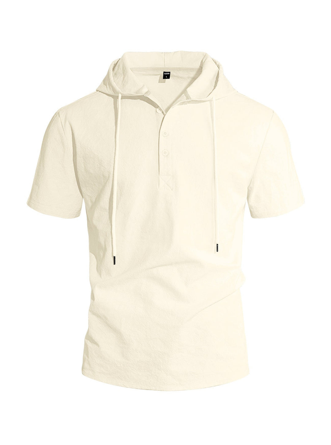 Herren nan kurzärmeliges Kapuzen-Henley aus Slub-Baumwolle mit verdeckter Knopfleiste und Kordelzug Drune