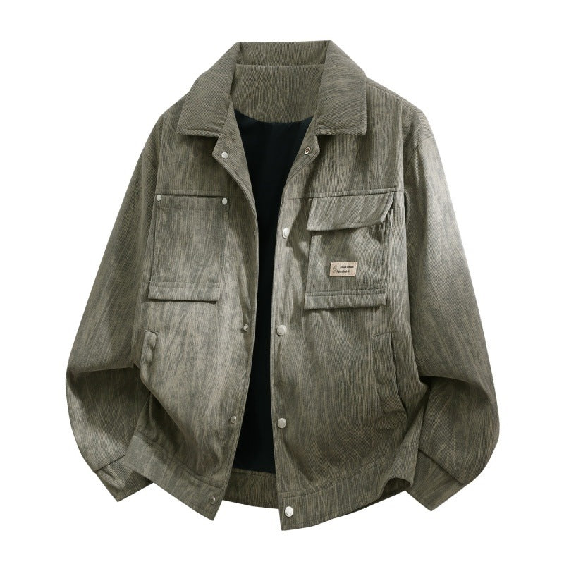 Herren Utility-Overshirt aus Vintage-Optik mit Druckknopfleiste, Pattentaschen & gebürsteter Struktur Drune