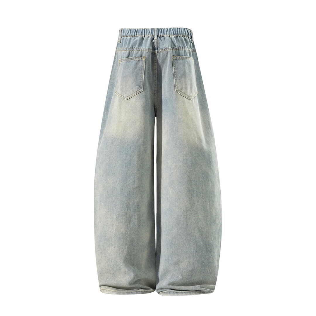 Damen Weite High‑Waist Baggy‑Jeans mit Ballon‑Silhouette und Used‑Waschung Drune