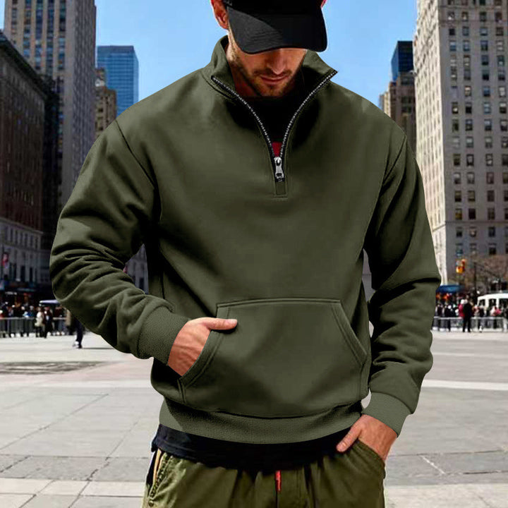 Herren Halbzip-Sweatshirt mit Kängurutasche und Stehkragen Drune