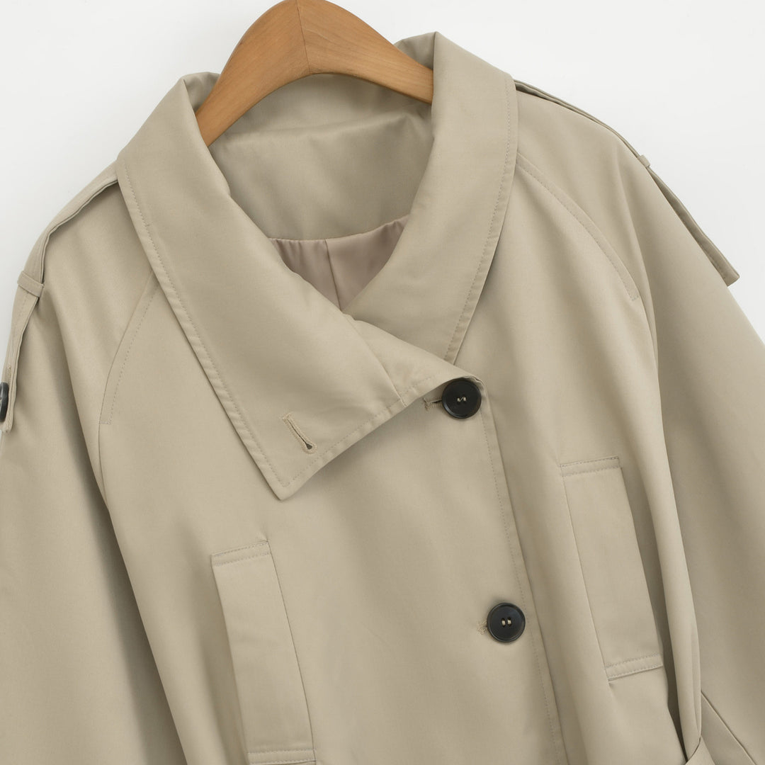 Damen Kurztrench mit Bindegürtel und weitem Arm Drune