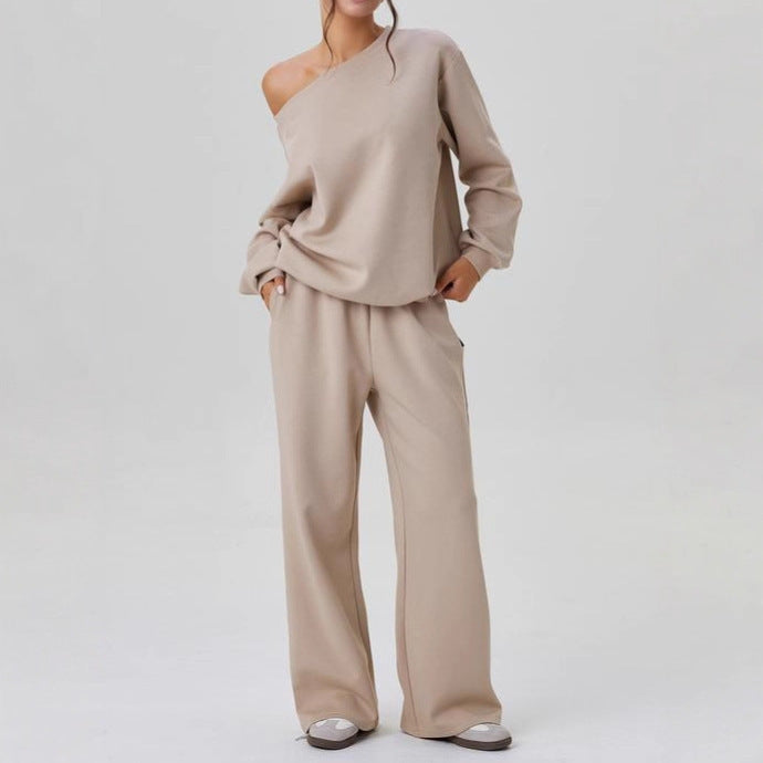 Damen nan legeres Lounge-Set mit einseitigem Schulterdetail und weiter Jogginghose Drune