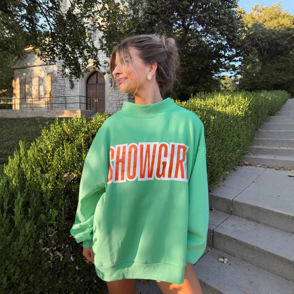 Damen nan weites Sweatshirt mit hohem Kragen und auffälligem Frontprint Drune