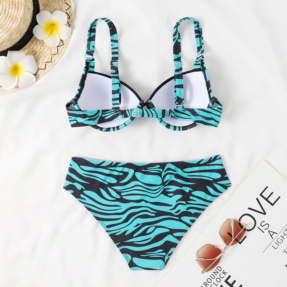 Damen Bikini-Set mit modernem Tierdruck und formendem Push-Up-Oberteil Drune