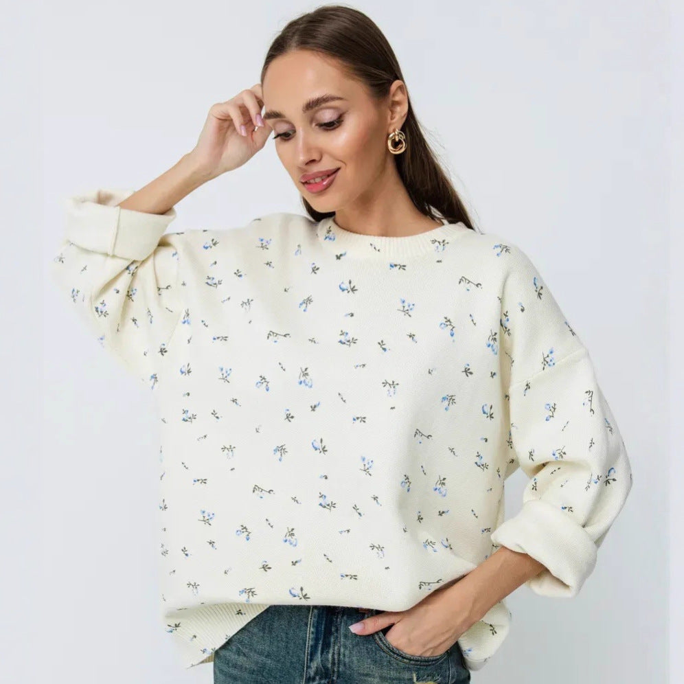 Damen Oversized Strickpullover mit floralen Akzenten und weitem Schnitt Drune