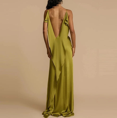 Damen Abendkleid mit tiefem Rückenausschnitt und eleganten Rüschendetails Drune