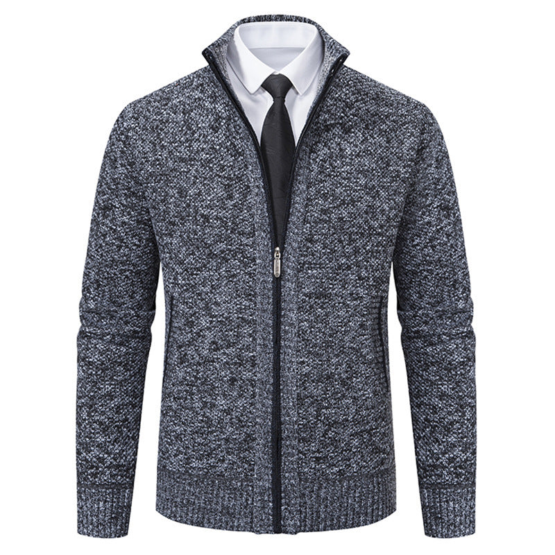 Herren nan gehobene Strickjacke mit Stehkragen und durchgehendem Reißverschluss, thermisch isolierend und tailliert geschnitten Drune