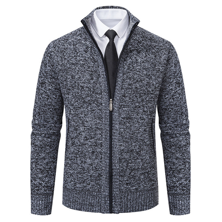 Herren nan gehobene Strickjacke mit Stehkragen und durchgehendem Reißverschluss, thermisch isolierend und tailliert geschnitten Drune