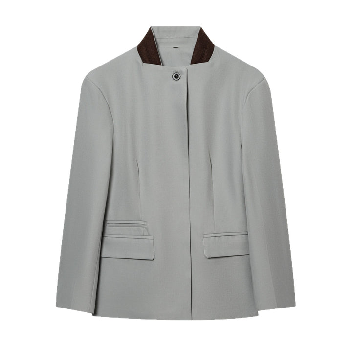 Damen Kurzblazer im minimalistischen Clean‑Look mit Stehkragen und verdeckter Knopfleiste Drune