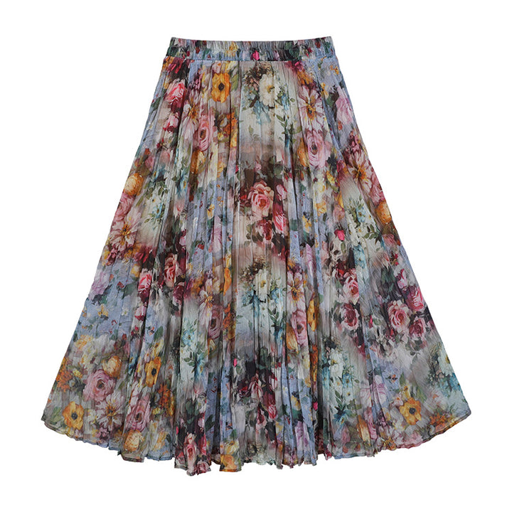 Damen nan fein gefalteter Midirock mit Vintage Blumenprint und elastischem Taillenbund Drune