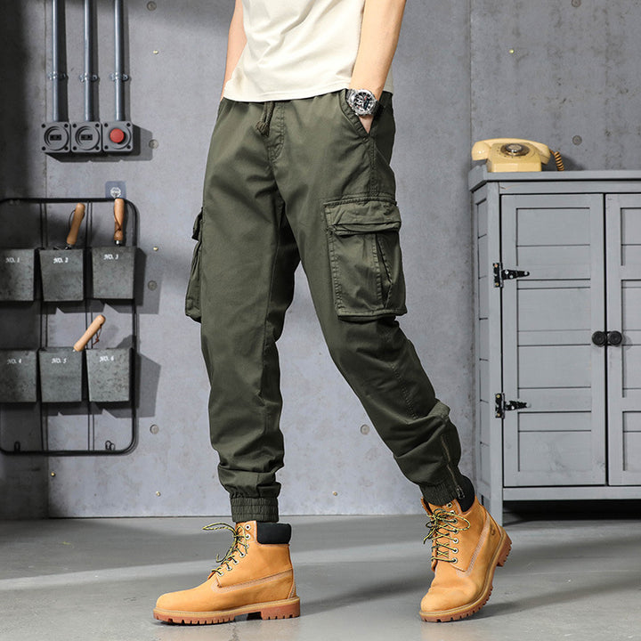 Herren Cargo-Jogginghose im Utility‑Stil mit Tunnelzugbund, Mehrfachtaschen und Reißverschluss‑Knöchel Drune