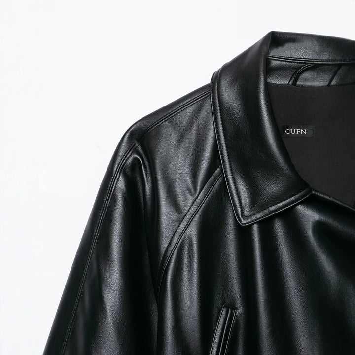 Damen Taillierter Kunstleder-Blazer mit Bindegürtel und Schalkragen Drune
