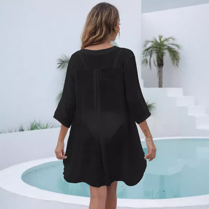 Damen legeres Strandkleid mit verschlusslosem V-Ausschnitt Drune