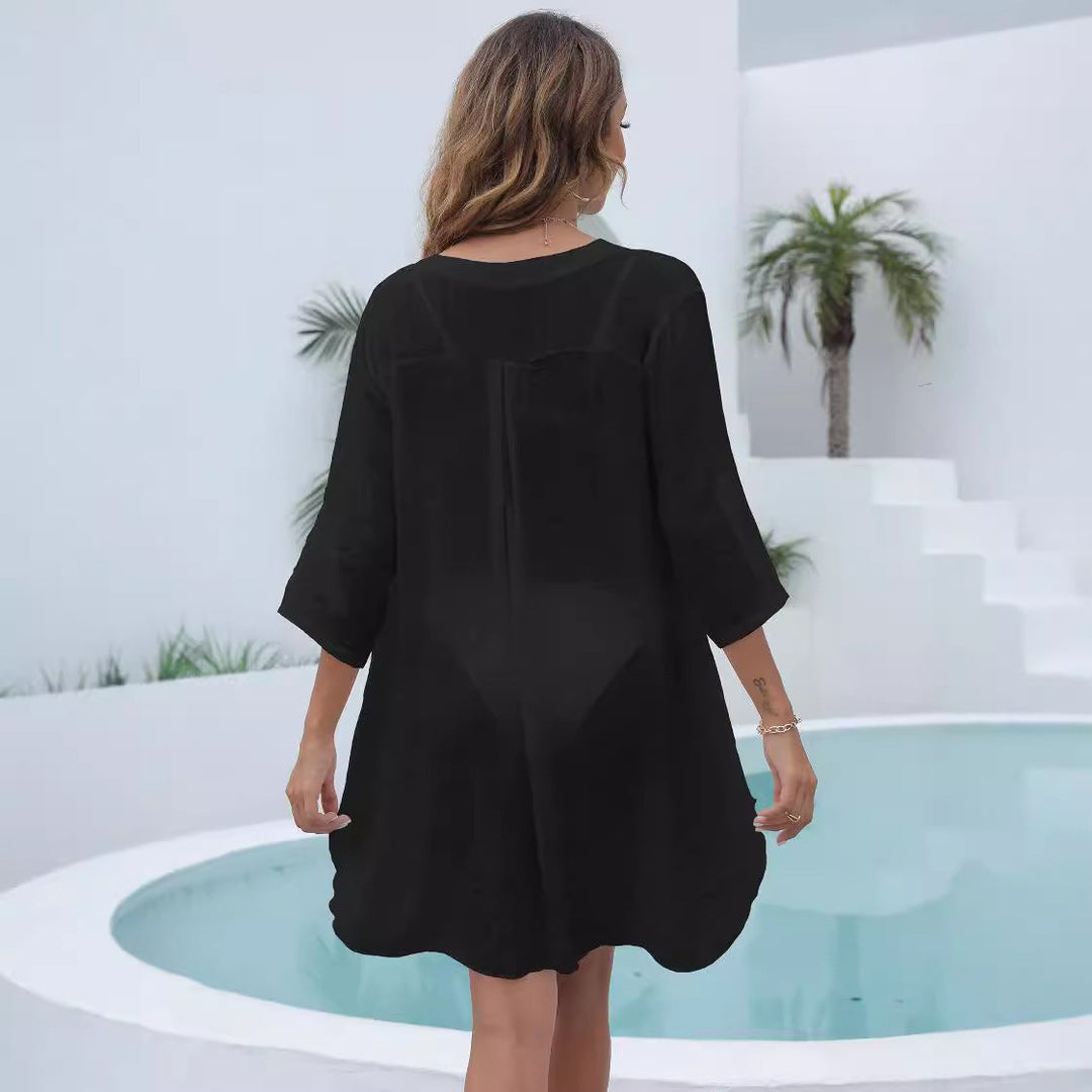 Damen legeres Strandkleid mit verschlusslosem V-Ausschnitt Drune
