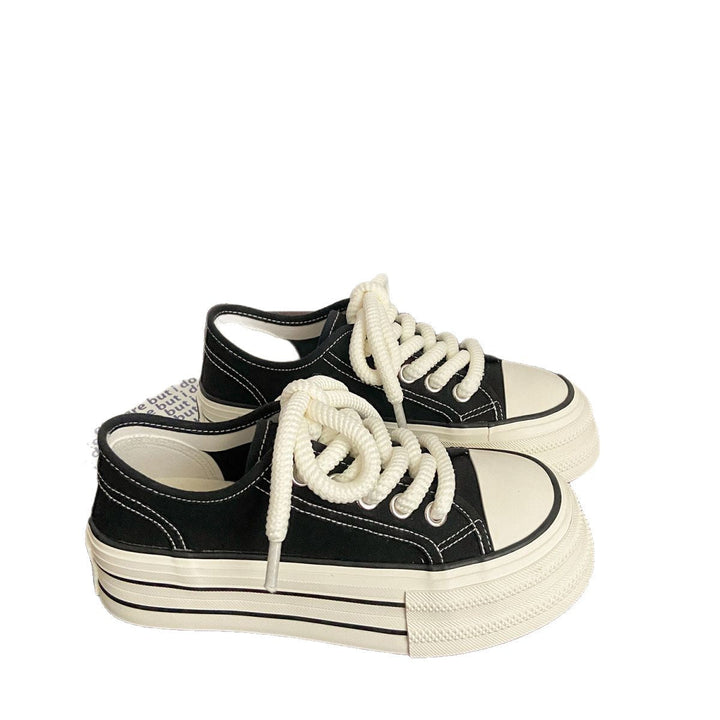 Damen Fashion Plateau Sneakers mit robustem Obermaterial und gestreiftem Sohlenprofil Drune