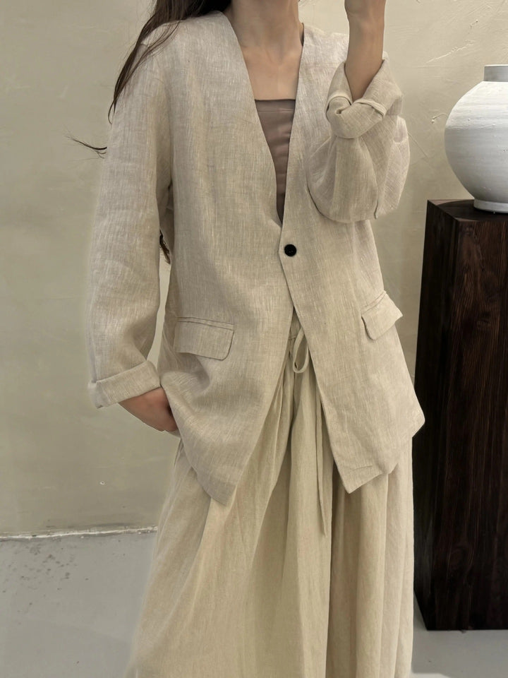 Damen Relaxed Fit Leinen Blazer Drune