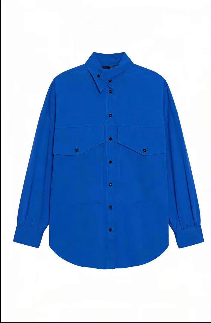 Damen Oversize-Hemdbluse mit großen Pattentaschen und verlängertem Saum Drune