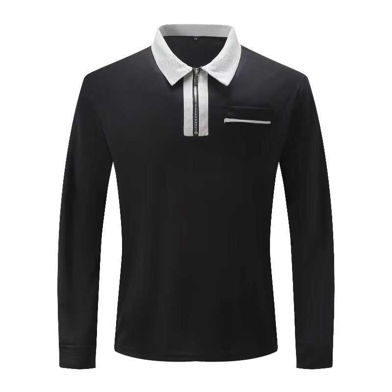 Herren Langarm-Poloshirt mit Halbzip, Kontrastkragen & Brusttasche Drune
