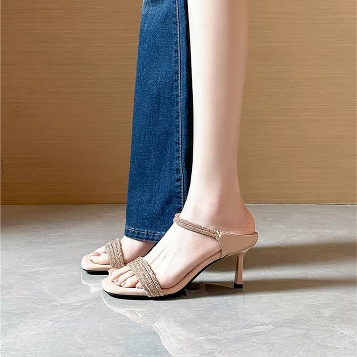 Damen Glitzernde Riemen-Mules mit schmalem Stilettoabsatz und offenem Zehenbereich Drune