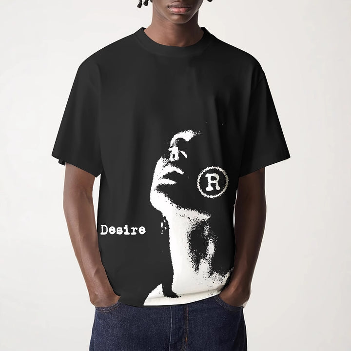 Herren Oversized T-Shirt mit großflächigem Vintage-Blumenprint und Rücken-Slogan Drune