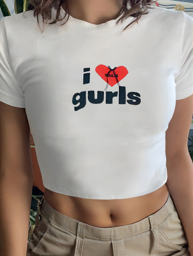 Damen Crop-T-Shirt mit animalistischem Lippenmotiv und auffälligem Schriftzug Drune