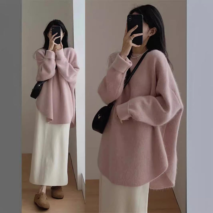 Damen Kuscheliger Oversized Pullover aus weichem Strickmaterial mit lässigem Schnitt Drune