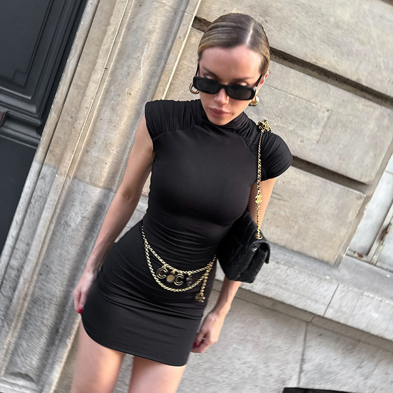 Damen Elegantes Minikleid mit hohem Kragen und raffinierten Rüschendetails Drune