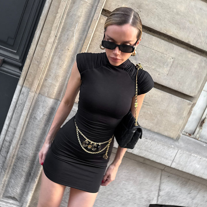 Damen Elegantes Minikleid mit hohem Kragen und raffinierten Rüschendetails Drune