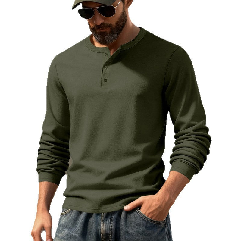 Herren nan tailliertes Langarm-Henleyshirt mit Stehkragen, feinem Baumwollstretch und Rippbündchen Drune