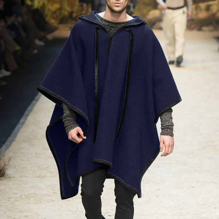 Herren Oversized Kapuzenponcho aus Strick mit geometrischem Mosaikmuster Drune