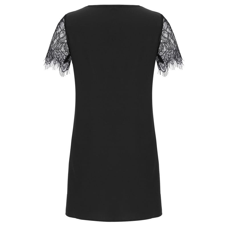 Damen elegantes V-Ausschnitt Shift-Kleid mit Spitzenärmeln Drune