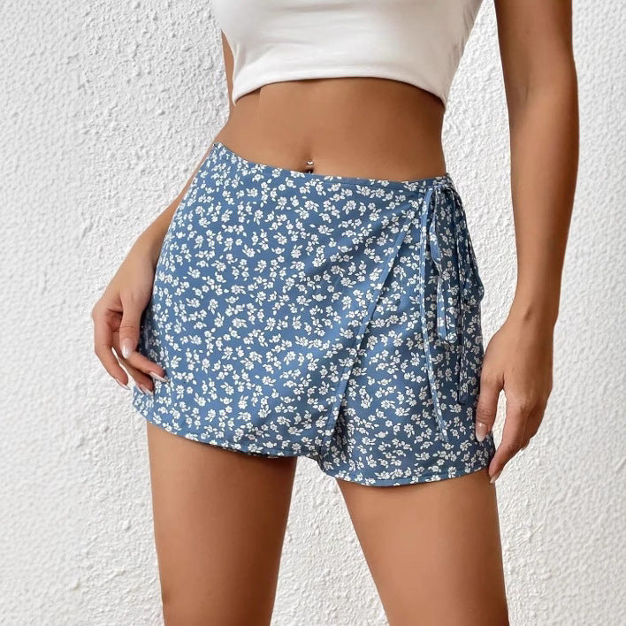 Damen Modische Shorts mit Blumendruck und elastischem Bund Drune
