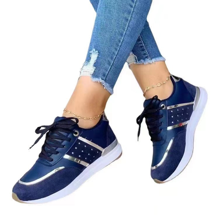 Damen stylische Fashion-Sneaker mit dekorativen Nieten Metallic-Details und gepolstertem Komfortfußbett Drune