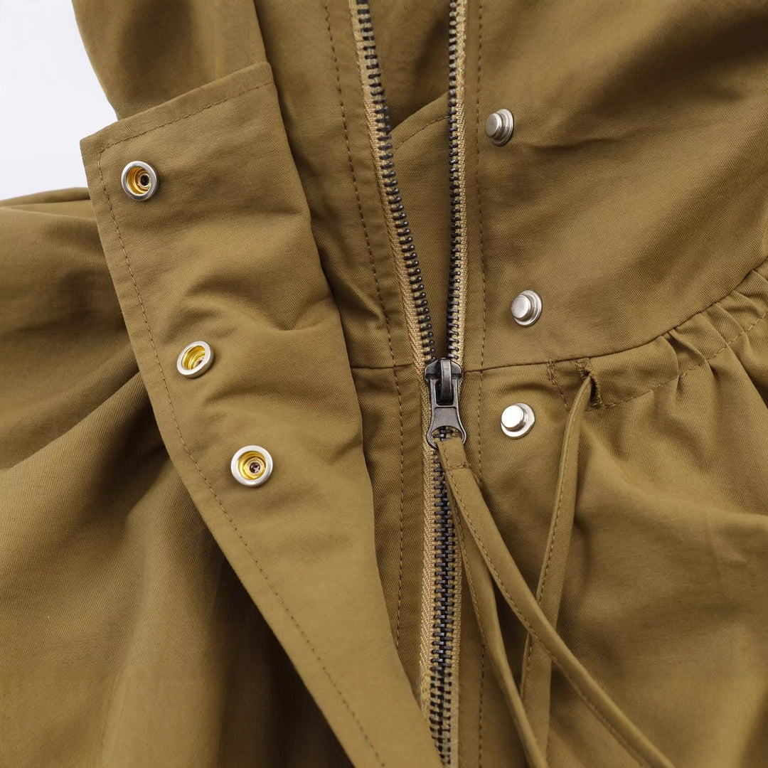 Damen Weitgeschnittene Übergangsjacke mit Tunnelzugkragen und ballonförmigem Saum Drune