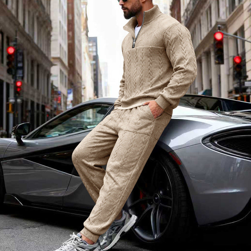 Herren Waffelstruktur-Halbzip-Loungewear-Set mit Cargo-Jogger Drune